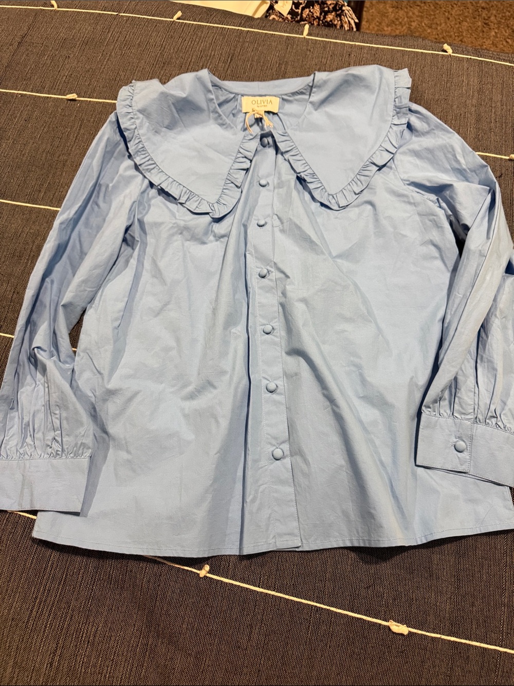 Light Blue womens' Ruffle Collar Button-Front Top